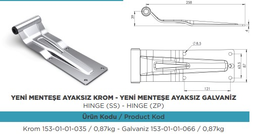 KAPALI KASA ARKA KAPAK YENI MENTESE AYAKSIZ GALVENIZ 8,5 MM DELIKLI